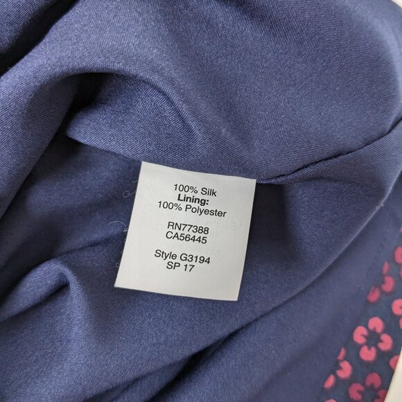 Madewell silk shift dress in navy and purple-pink print, size 0 - Picture 7 of 8